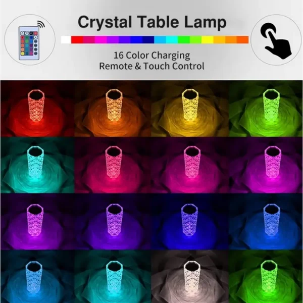 Crystal Diamond Lamp 16 Colors Changing with Remote Control USB Rechargeable Rose Light | Fancy Table Lamp - Image 2