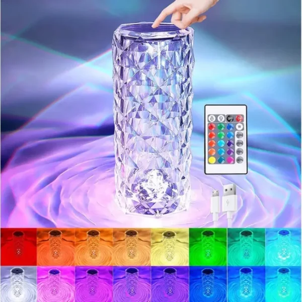 Crystal Diamond Lamp 16 Colors Changing with Remote Control USB Rechargeable Rose Light | Fancy Table Lamp - Image 3