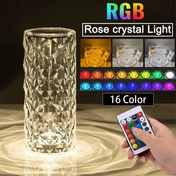 Crystal Diamond Lamp 16 Colors Changing with Remote Control USB Rechargeable Rose Light | Fancy Table Lamp - Image 5
