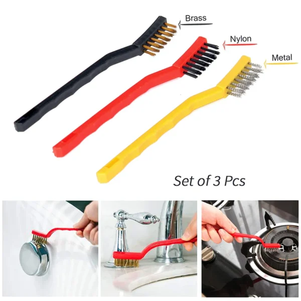 Pack of 6 Mini Wire Brush Set (Brass, Nylon, Stainless Steel Bristles) - Image 5