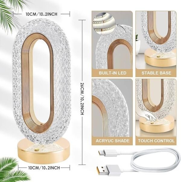 (free home delivery) Crystal Table Lamp, Touch Control LED Light with 3 Levels Brightness Rechargeable Small Lamp - Image 3