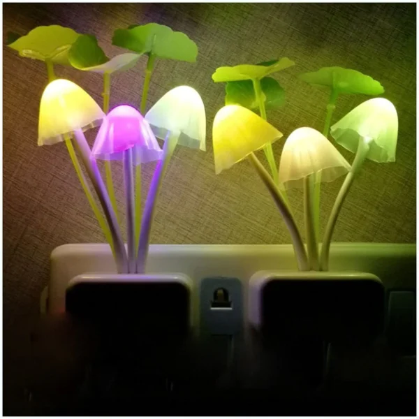 (Pack of 2) New LED Sensor Flower Mushroom Lamp, 7 Color Changing Night Light with Dusk & Dawn Sensor Light - Image 2