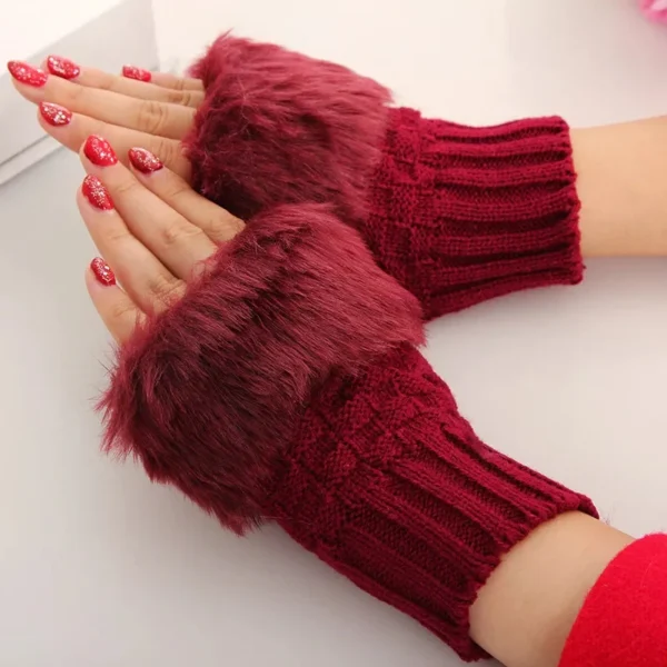 Fancy Winter Wool Gloves for Women Girls Knitting Wool gloves l Keep Warm Short Mitten Fingerless Lady Girl Half Finger Gloves Rabbit Lady hand Gloves - Image 5