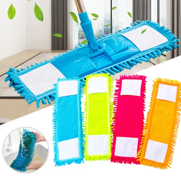 Spin floor mop with adjustable long steel handle, chenille pad dust mop head replacement spin mop - Image 2