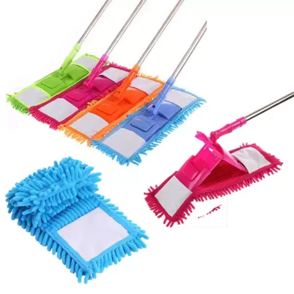 Spin floor mop with adjustable long steel handle, chenille pad dust mop head replacement spin mop - Image 6
