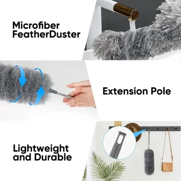 Flexible Microfiber Feather Duster Kit with 30-100 Inches Telescoping Extension Pole - Image 6